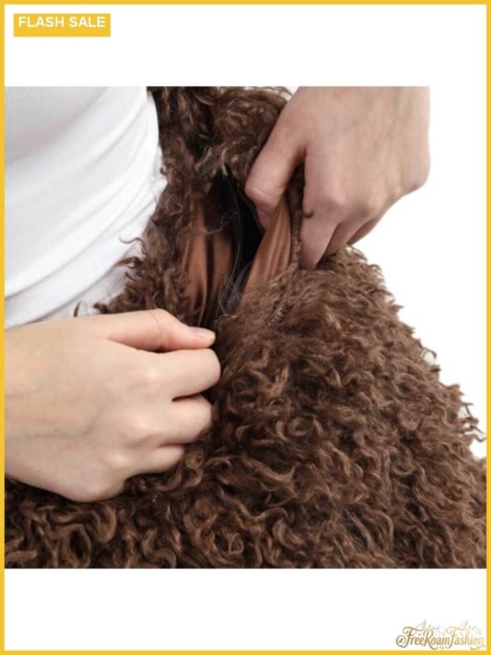 Faux Fur Zip Up Hobo Bag Large Winter Fuzzy Shoulder Bag - Picture 4 of 5